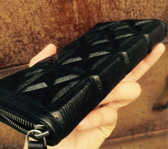 Genuine Leather Mens Cool Long Leather Wallet Zipper Clutch Wristlet Wallet for Men - imessengerbags