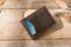 Coffee Cool Leather Mens Slim Small Wallets Bifold Vintage billfold Wallet for Men - imessengerbags