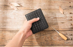 Braided Leather Mens Small Wallets Bifold Slim Front Pocket Wallet for Men - imessengerbags