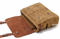Mens Waxed Canvas Leather Side Bag Messenger Bag Canvas Courier Bag for Men - imessengerbags