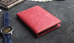 Handmade Leather Floral Mens Cool Short Wallet Passport Card Holder Small Card Slim Wallets for Men - imessengerbags