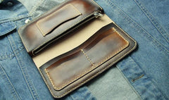 Coffee Vintage Leather Bifold Mens Large Long Wallet Leather Long Wallets for Men