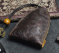 Handmade Leather Floral Mens Cool Car Key Wallet Coin Wallet Pouch Car KeyChain for Men - imessengerbags
