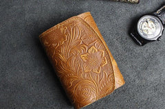 Handmade Leather Floral Mens Trifold Cool billfold Wallet Card Holder Small Card Slim Wallets for Men - imessengerbags