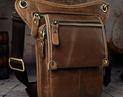 Mens Leather Biker Drop Leg Bag Waist Bag Belt Pouch Pack Side Bag for Men