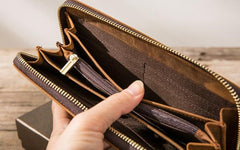 Cool Leather Mens Braided Long Zipper Clutch Wallet Long Wallet for Men - imessengerbags