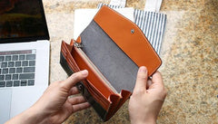 Cool Handmade Mens Leather Long Wallet Envelope Long Bifold Wallet for Men - imessengerbags