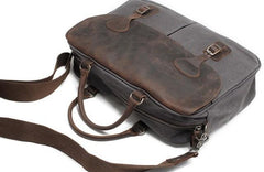 Mens Waxed Canvas Leather Briefcase Handbag Laptop Bag Business Bag for Men