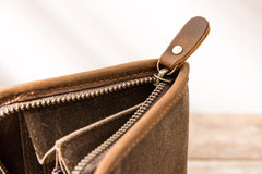 Cool Canvas Leather Mens Bifold Long Wallet Zipper Long Wallet for Men - imessengerbags