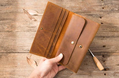 Vintage Slim long Wallet Leather Mens Tan Wallet Long Wallet for Men - imessengerbags