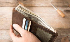 Coffee Cool Leather Mens Small Wallets Bifold Vintage Slim billfold Wallet for Men - imessengerbags