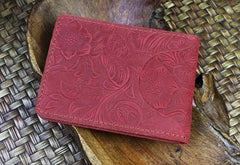 Handmade Leather Floral Mens License Wallets Cool Short Wallet Card Holder Small Card Slim Wallets for Men
