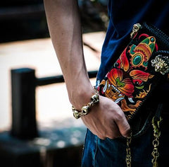 Handmade Leather Monster Mens Chain Biker Wallet Cool Leather Wallet Long Phone Wallets for Men