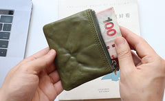 Leather Mens Zipper Front Pocket Wallet Small Wallet Card Wallet Change Wallet for Men