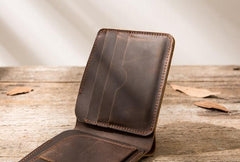 Coffee Cool Leather Mens Small Wallet Bifold Vintage Slim billfold Wallet for Men - imessengerbags