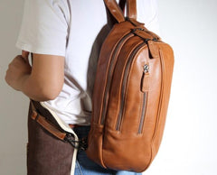 Genuine Leather Mens Cool Chest Bag Sling Bag Crossbody Bag Travel Bag Hiking Bag for men