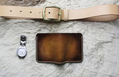 Vintage Leather Brown Mens Slim Small Wallet Leather Bifold Wallets for Men - imessengerbags