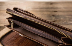 Cool Leather Mens Coffee Long Zipper Clutch Wallet Long Wallet for Men - imessengerbags