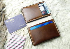 Brown Leather Mens Slim Front Pocket Bifold Small Wallets Card Wallet for Men - imessengerbags