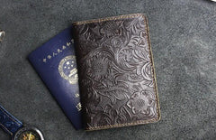 Handmade Leather Floral Mens Cool Short Wallet Passport Card Holder Small Card Slim Wallets for Men - imessengerbags