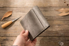 Cool Leather Mens Gray Small Wallet Bifold Vintage Slim billfold Wallet for Men - imessengerbags