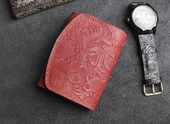 Handmade Leather Floral Mens Trifold Cool billfold Wallet Card Holder Small Card Slim Wallets for Men - imessengerbags