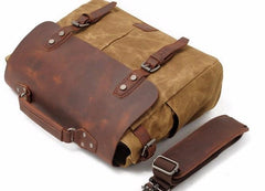 Mens Waxed Canvas Leather Side Bag Messenger Bag Canvas Courier Bag for Men - imessengerbags