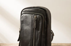 Leather Mens Black Sling Bag Sling Shoulder Bag Sling Backpack for men