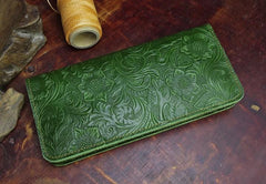 Handmade Leather Floral Mens Cool Travel Long Wallet Card Holder Card Slim Clutch Wallets for Men - imessengerbags