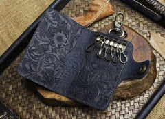 Handmade Leather Floral Mens Cool Key Wallet Wallet Card Holder Small Card Keychain Wallets for Men - imessengerbags