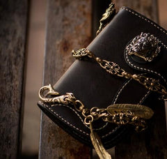 Handmade Leather Short Mens Chain Biker Wallet Cool Leather Wallet With Chain Wallets for Men - imessengerbags