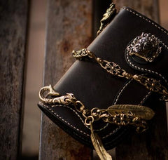 Handmade Leather Short Mens Chain Biker Wallet Cool Leather Wallet With Chain Wallets for Men