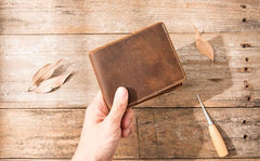 Vintage Leather Mens Small Wallets Bifold Slim Front Pocket Wallet for Men