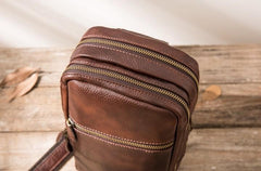 Coffee Leather Mens Sling Bag Sling Shoulder Bag Sling Backpacks for men