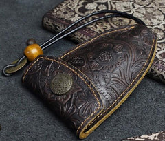 Handmade Leather Floral Mens Cool Car Key Wallet Coin Wallet Pouch Car KeyChain for Men - imessengerbags