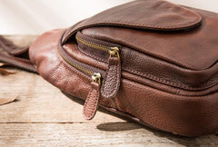 Coffee Leather Mens Sling Bag Sling Shoulder Bags Sling Backpacks for men - imessengerbags
