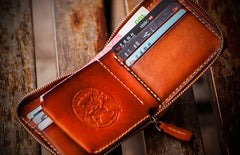 Handmade Leather Tibetan Tooled Mens billfold Wallet Cool Chain Wallet Biker Wallet for Men