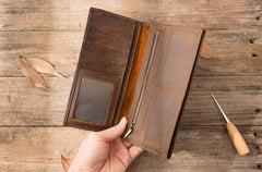Vintage Slim long Wallets Leather Mens Tan Wallet Long Wallet for Men - imessengerbags