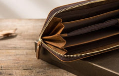 Cool Leather Mens Braided Long Zipper Clutch Wallet Long Wallet for Men - imessengerbags