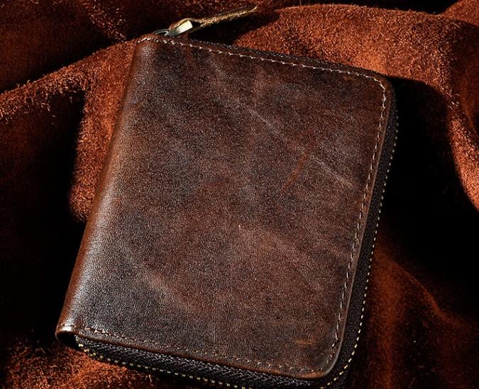 Cool Leather Mens Zipper Small Wallet Front Pocket Wallet for Men - imessengerbags