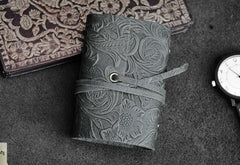 Handmade Leather Floral Mens Cool Short Wallet Card Holder Small Card Slim Wallets for Men - imessengerbags