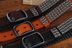 Genuine Leather Punk Rock Biker Trucker Mens Belt Men Black Coffee Belt for Men