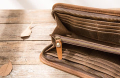 Cool Canvas Leather Mens Bifold Long Wallet Zipper Long Wallet for Men - imessengerbags
