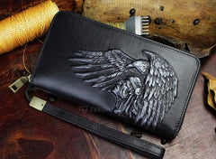 Handmade Leather Mens Tooled Indian Cool Zipper Phone Travel Long Wallet Card Holder Card Slim Clutch Wallets for Men - imessengerbags