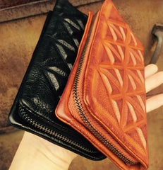 Genuine Leather Mens Cool Long Leather Wallet Zipper Clutch Wristlet Wallet for Men - imessengerbags