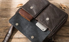 Cool Black Leather Mens Messenger Bag Vintage Shoulder Bag for Men