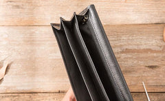 Cool Black Braided Leather Mens Long Wallet Long Wallet for Men - imessengerbags