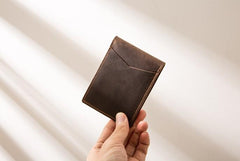 Coffee Cool Leather Mens Slim Small Wallets Bifold Vintage billfold Wallet for Men - imessengerbags