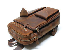Cool Brown Leather Mens Backpack Travel Backpacks Laptop Backpack for men - imessengerbags