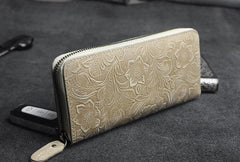 Handmade Leather Floral Mens Cool Travel Long Wallet Card Holder Card Slim Clutch Wallets for Men - imessengerbags